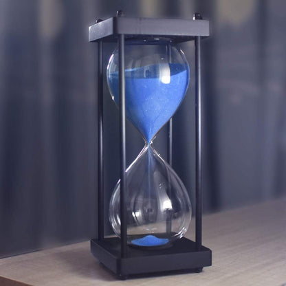 Hourglass Timer 60 Minute, Black Wooden Frame Decorative Sand Timer (Black Sand, Large Size)