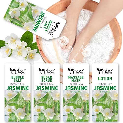 Pedicure Kit Foot Soak Set: Bubble Salt, Sugar Scrub, Massage Mask, Massage Lotion in a Box, 4 Step Foot Spa Kit for Dry Feet, Softens Calluses, Tired Feet（3 Set Lavender) - Colors A