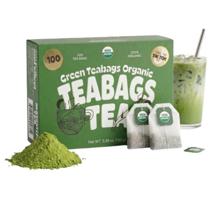 Matcha DNA Certified Organic Matcha Tea Bags, 100 Count Box, Green Tea