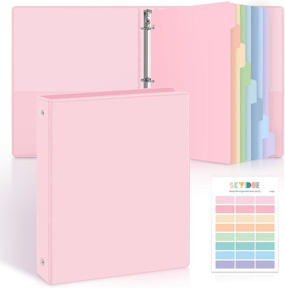 SKYDUE 1 Inch 3 Ring Binder with 8 Tab Dividers & 24 Labels, Pastel Binder Organizer for Letter Size Paper, Aesthetic School Binder for Notes, Documents, Office & Home Organization, Purple