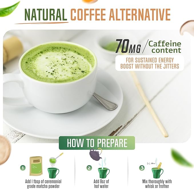 ReviTEAlize Mushroom Matcha Powder, Ceremonial Grade Matcha Powder 30 Svgs