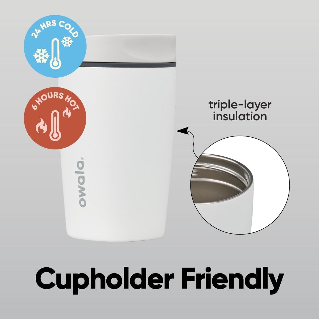 Owala SmoothSip Slider Insulated Stainless Steel Coffee Tumbler, Reusable Iced Coffee Cup, Hot Coffee Travel Mug, BPA Free 12 oz, Pink (Pucker Up)