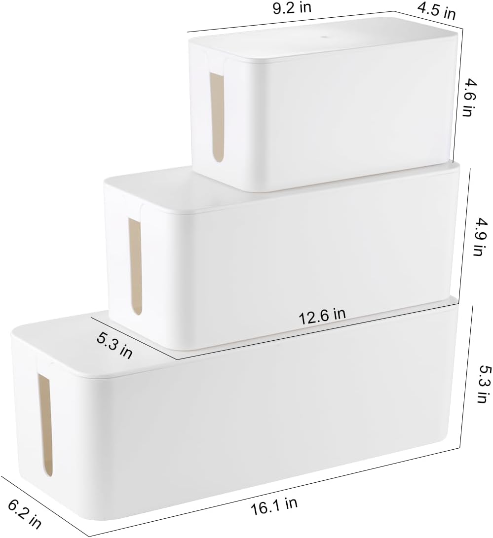 Tuwechen 3 Pack Cable Management Box, Cable Organizer Box to Hide Wires