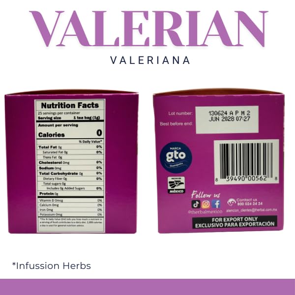 Therbal Valerian Root Herbal Tea – 25 Tea Bags – Natural Sleep & Relaxation Support – Caffeine-Free – 0.88 oz