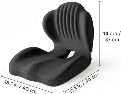 Posture and Seat Cushion, 2025 Upgrade Memory Foam L-Shaped Integrated Seat Cushions, Posture Corrector Seat Cushion for Lower Back Tailbone Protection, Lumbar Support (Black)