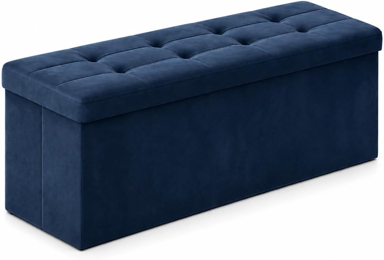 ALASDO Storage Ottoman Footrest Stool Small Ottoman with Storage Foldable Ottomans Foot Rest Footstool Bench for Living Room 17x13x13inches Grey