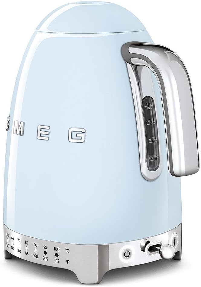 SMEG Variable Temperature Electric Kettle 1.7L (7 Cup), Stainless Steel Tea & Coffee Kettle, Fast Boil, Adjustable Temp 122°F–212°F, Keep Warm, Auto Shut-Off, 360° Base, Retro Style-Black