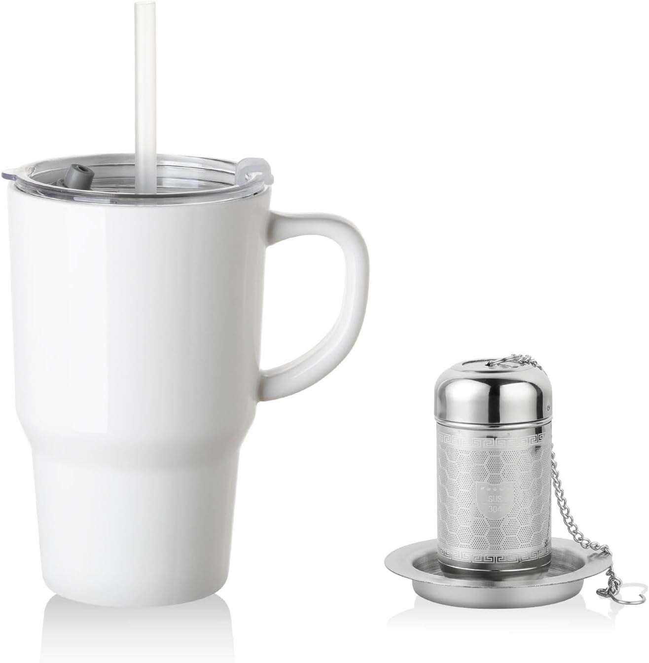 Sweejar Porcelain Tea Infuser Mug with Lid, 16 oz Teacup with Strainers for Loose Leaf Tea, Microwave and Dishwasher Safe Coffee Mug(Purple)