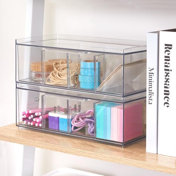 iDesign XL Tea Bag Organizer, Clear, 4-Section | For Counter, Storage Drawer for Cabinet