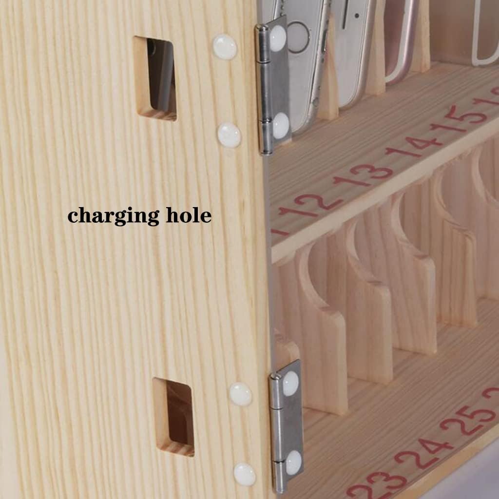 Wooden Mobile Phone Charging Station with Lock Wall Mounted Organizer for 30 Devices Perfect for Schools and Offices Smart Phone Management Solution (Wood 30 bits)