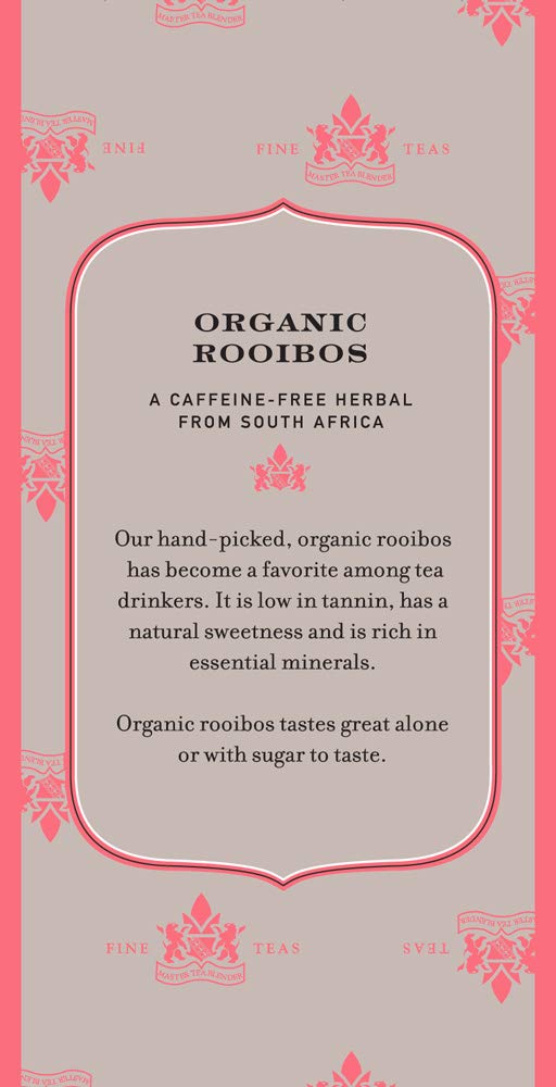 Harney & Sons Premium Tea, Organic Rooibos Herbal Tea, Individually Wrapped Tea Bags, 20/box