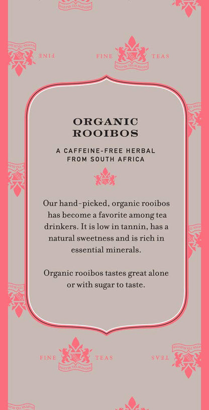 Harney & Sons Premium Tea, Organic Rooibos Herbal Tea, Individually Wrapped Tea Bags, 20/box