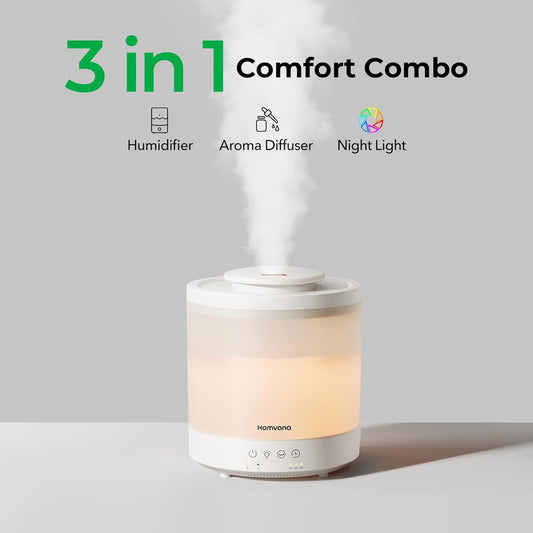 [2 Packs] Homvana 1.5L Cool Mist Top Fill Humidifiers for Bedroom & Baby Nursery, 3 in 1 Ultrasonic Humidifier & Oil Diffuser for Congestion Relief, 28dB Quiet, Night Lights for Home Plants Offices