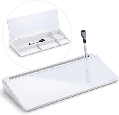 Varhomax Glass Weekly Dry Erase Desk White Board, Desktop to Do List Planner Whiteboard Calendar with Storage Caddy Memo for Home and Office, White