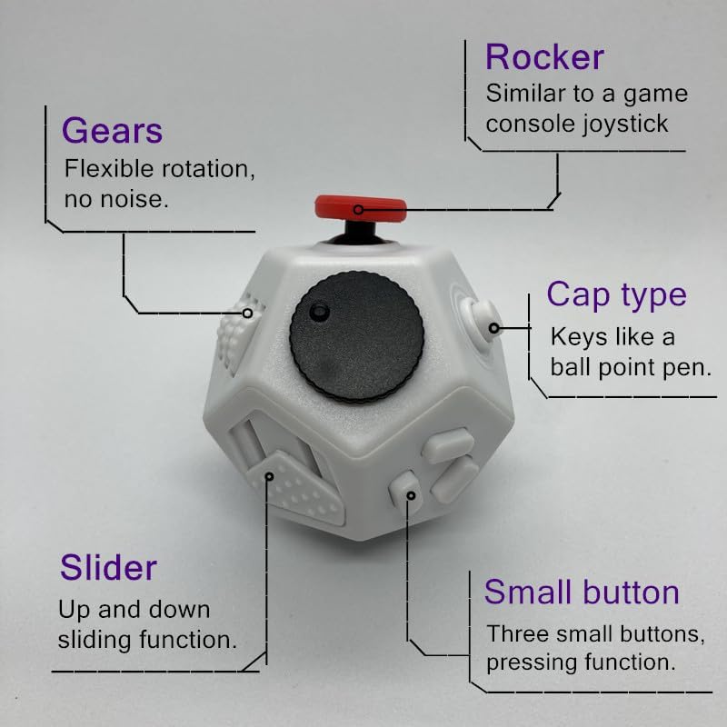Small Fidget Toys Cube, Small Fidget Toy - 12 Sides Decompression Cube Anti Anxiety and Relief Stress Improve Focus Creative Unique Fidget Toy for Kids and Adults, with Carry Case(Black E1)