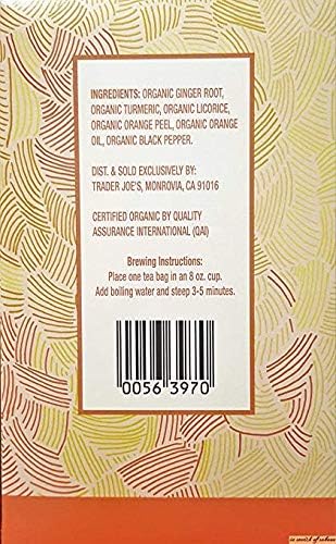 Trader Joe's Organic Ginger Turmeric Herbal Tea 20 ct (Pack of 2)