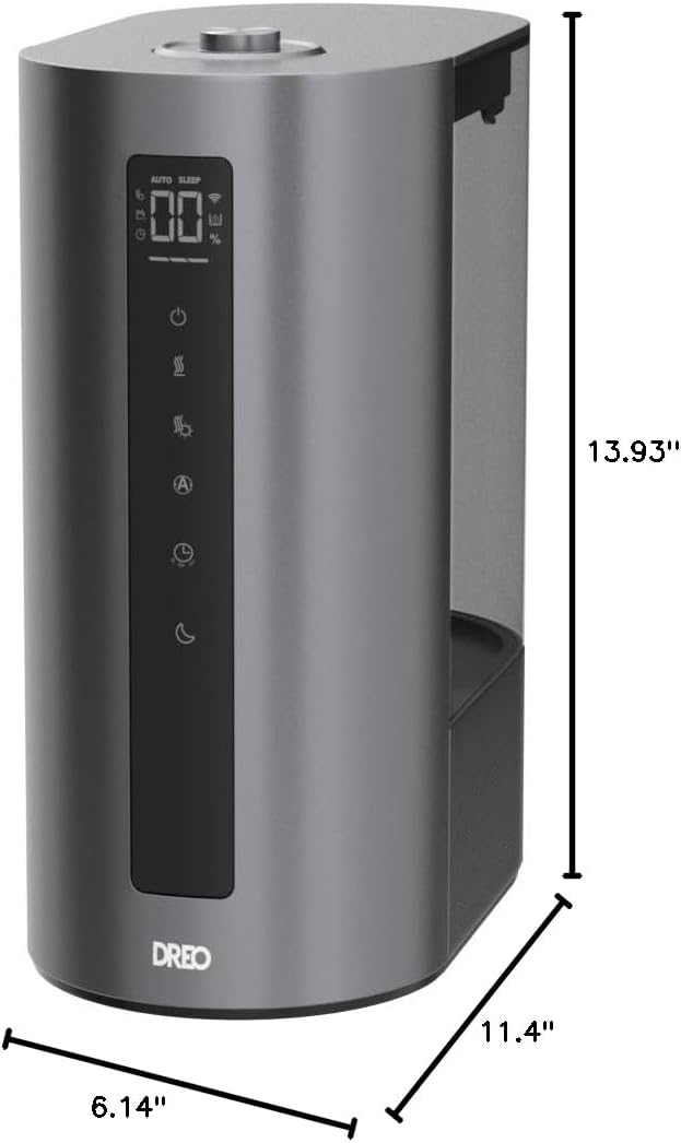 DREO 6L Smart Warm & Cool Mist Humidifiers for Bedroom HM713S | 60-Hour Quiet Runtime for Large Room, 500ML/HR Output, Smart Humidity Sensor, Indicator Light, Works with Alexa & Google
