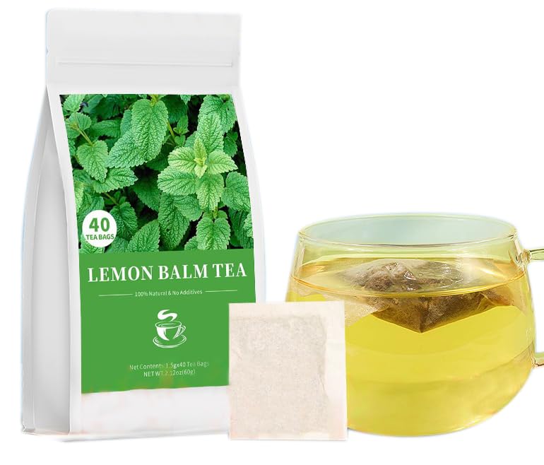 Kuting Premium Lemon Balm Tea Bags, 100% Natural Herbal Mint Tea, Sugar Free, Gluten Free, Soy Free, Non-GMO, 40 Count Round Eco-Conscious Teabags