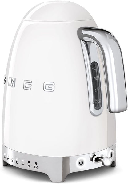 SMEG Variable Temperature Electric Kettle 1.7L (7 Cup), Stainless Steel Tea & Coffee Kettle, Fast Boil, Adjustable Temp 122°F–212°F, Keep Warm, Auto Shut-Off, 360° Base, Retro Style-Black