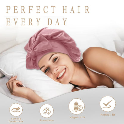 VECIIR Silk Bonnet for Sleeping Women, Ajustable Hair Bonnet for Curly Hairs Satin Bonnet Reduce Friction Prevent Frizz Black，Large