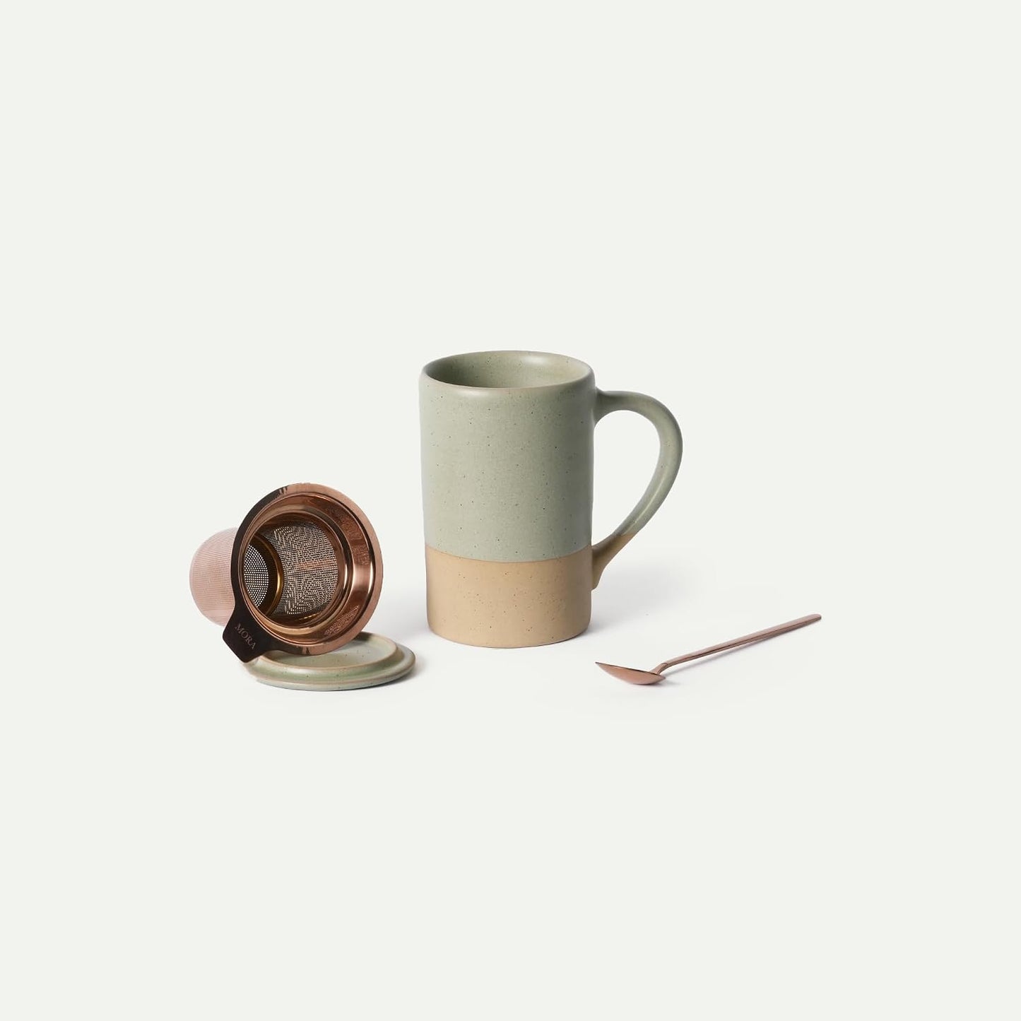 Mora Ceramics Tea Cup with Loose Leaf Infuser, Spoon and Lid, 12 oz, Microwave and Dishwasher Safe Coffee Mug - Rustic Matte Ceramic Glaze, Modern Herbal Tea Strainer - Great Gift for Women, Garnet