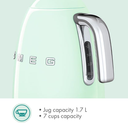 SMEG Variable Temperature Electric Kettle 1.7L (7 Cup), Stainless Steel Tea & Coffee Kettle, Fast Boil, Adjustable Temp 122°F–212°F, Keep Warm, Auto Shut-Off, 360° Base, Retro Style-Black