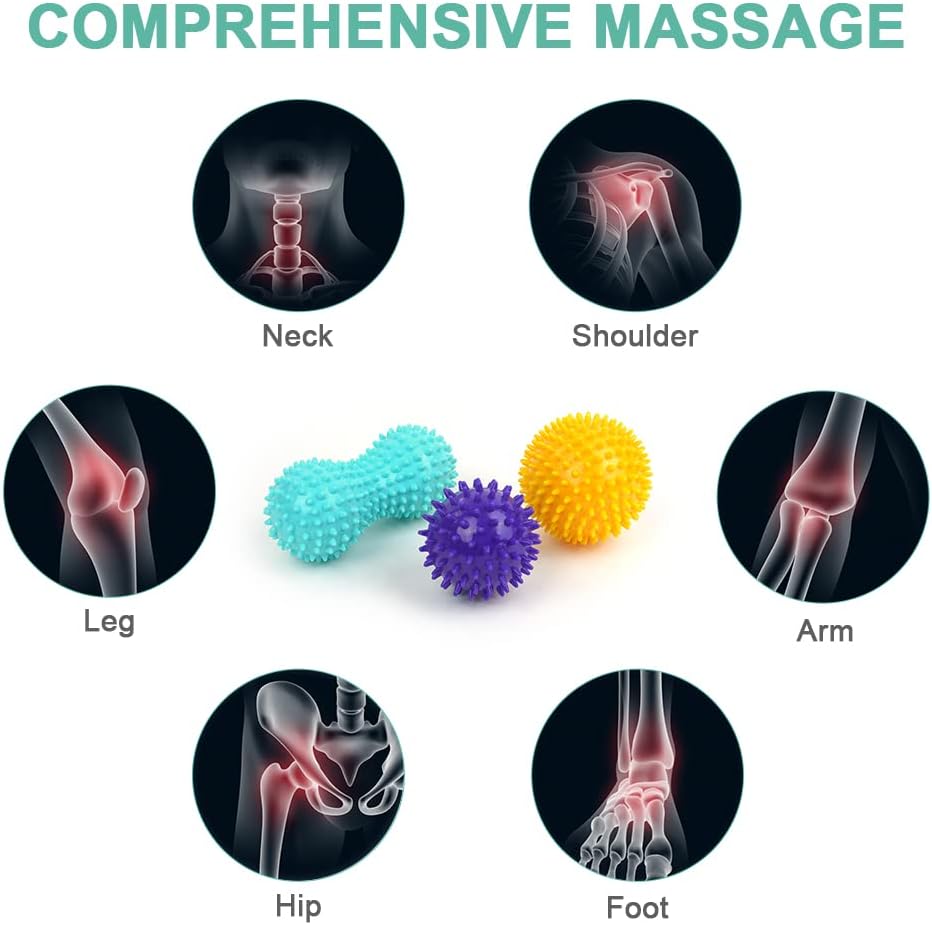 URAQT Spiky Massage Ball Set, 2 Pack Physical Therapy Massage Balls, Hard Lacrosse Ball & Spiky Massage Ball for Myofascial Release and Trigger Point Deep Tissue Massage (Blue)