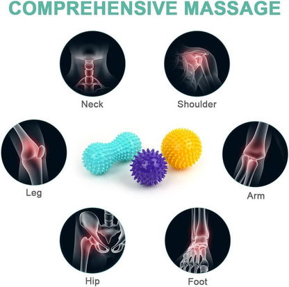 URAQT Spiky Massage Ball Set, 2 Pack Physical Therapy Massage Balls, Hard Lacrosse Ball & Spiky Massage Ball for Myofascial Release and Trigger Point Deep Tissue Massage (Blue)