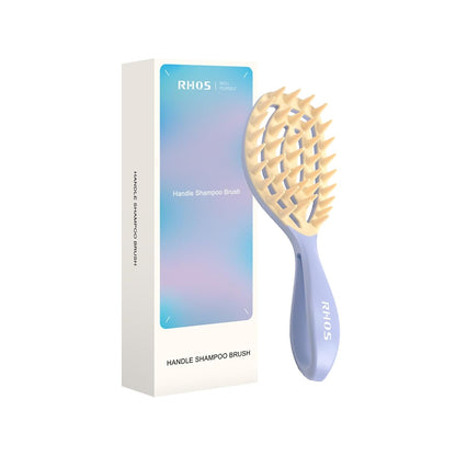 RHOS Scalp Massager, Shampoo Brush with Handle, Curved Vented Hair Scrubber, Scalp Brush for Wet & Dry Hair (Blue)