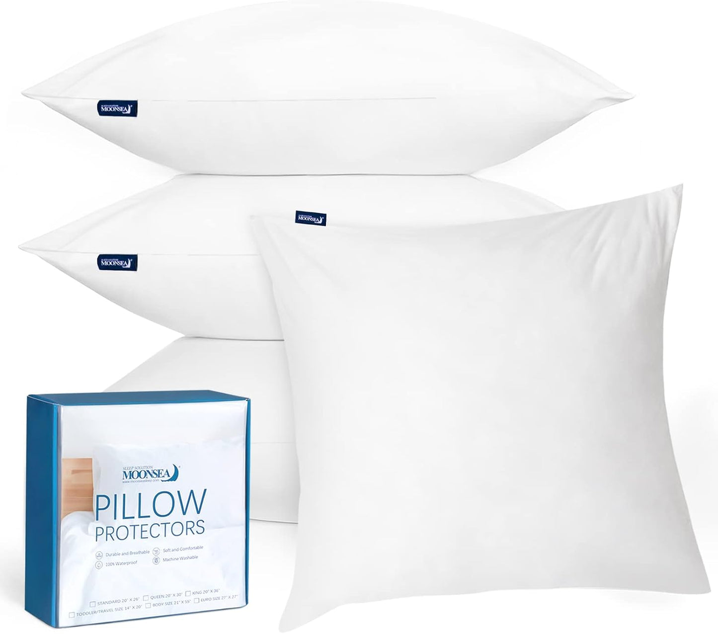 Waterproof Pillow Case Protector with Zipper 4 Pack Standard Size 20 x 26 inch White Pillow Protectors Feather Proof Pillow Covers Encasement Pillow Case