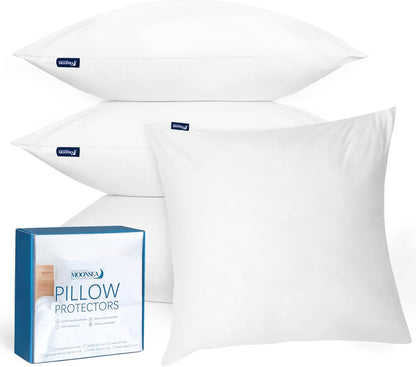 Waterproof Pillow Case Protector with Zipper 4 Pack Standard Size 20 x 26 inch White Pillow Protectors Feather Proof Pillow Covers Encasement Pillow Case