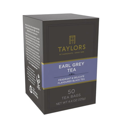 Taylors of Harrogate Earl Grey, Black Tea, Pillow Bags, 50 Count (Pack of 1), Fragrant, Delicate & Light, Caffeinated, Enjoy Hot or Iced, 50 Teabags