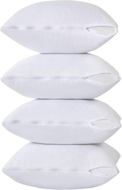Kingnex 4 Pack Waterproof Down Feather Proof Pillow Protectors with Zipper 20x20 Zippered Pillow Covers for Square Throw Pillow