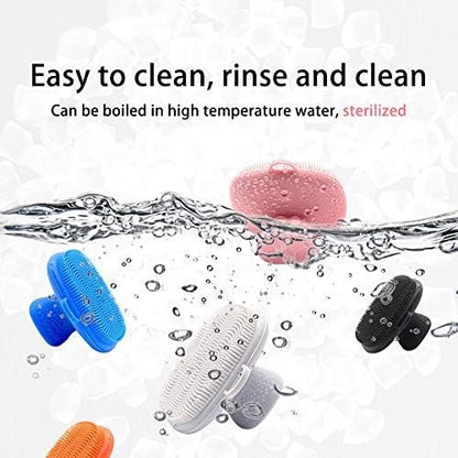 Back Scrubber for Shower & Face Scrubber, 2Pcs Silicone Exfoliating Brush Set with 17In Long Handle, Soft Body & Facial Cleansing Scrubber for Men Women