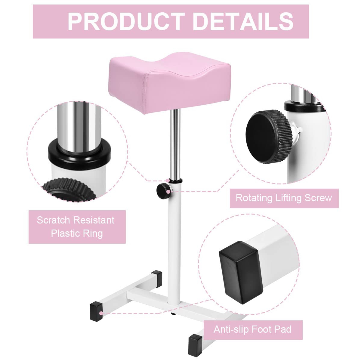 FLOLXNB Pedicure Manicure Footrest, Foot Massage Manicure Nail Beauty Stool Stand, Adjustable Height Footstool for Home Beauty Salon Spa Tattoo (Pink)