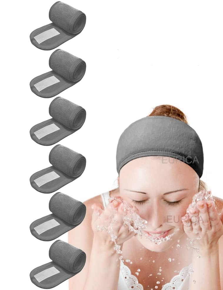 EUICAE Spa Headband 5-Pack Black Sweat Head Towel Wraps - Non-slip Stretchable, Washable for Makeup, Face Wash, Facial Treatment, Sports