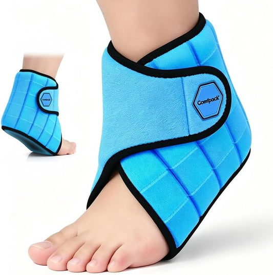 Comfpack Ankle Ice Pack Wrap, 2 Hours Long Lasting Cold Therapy for Swelling, Sprained Ankle, Achilles Tendonitis, Plantar Fasciitis Relief, Heel Pain, Reusable Ice Wrap for Surgery Recovery