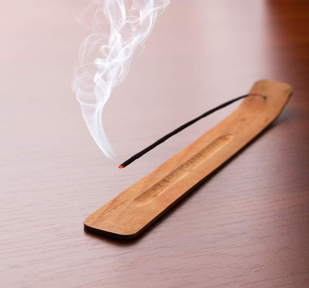 Wooden Incense Holder for Sticks with Inlays of Brass Crescent Moon 10 inches Long