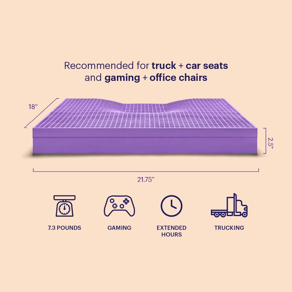Purple Royal Seat Cushion, Portable 2 Inch Gel Seat Cushion, GelFlex Grid | Handles for Car, Office Chair, Stadium - Pressure-Reducing for Hard Seats, Temperature-Neutral, No-Slip - Made in USA