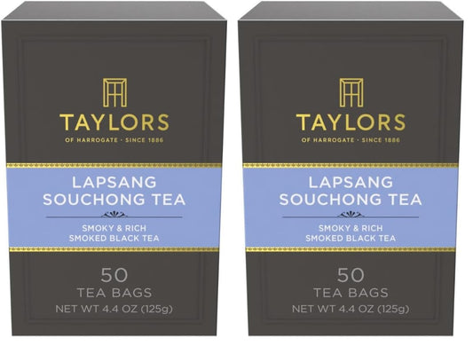 Taylors of Harrogate Lapsang Souchong, Black Tea, Pillow Tea Bags, Smoky, Rich and Strong, Caffeinated, Enjoy Hot or Iced, 50 Teabags, 50 Count (Pack of 2)