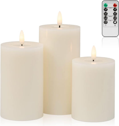 ANGELLOONG Flickering Flameless Candles, Realistic Battery Operated Candles with Remote and Timer, Set of 3 LED Candles for Fall Room Home Wedding Decor Centerpieces Table Party Christmas Decorations