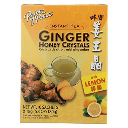 Prince of Peace Instant Natural Lemon Ginger Honey Crystals, 2 Pack of 10 Sachets – Instant Hot or Cold Beverage Relief and Soothes Throat – Easy to Brew Ginger and Honey Crystals