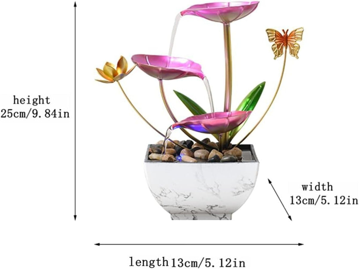 11‘’ H Pink Tabletop Water Fountain, Zen Desktop Waterfall, Indoor Lotus Desktop Decorative Fountain, Home Bathroom Bedroom Decor.