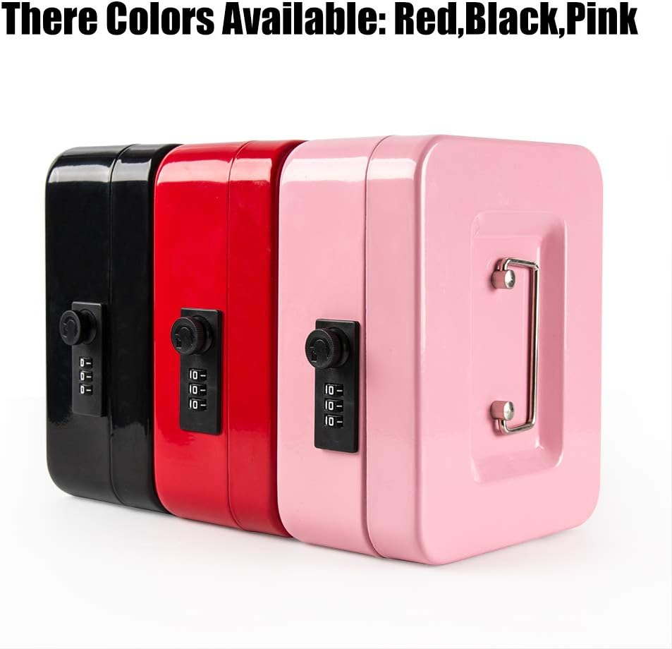 KYODOLED Small Cash Box with Combination Lock & Removable Money Tray, Black