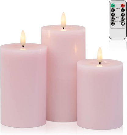 ANGELLOONG Flickering Flameless Candles, Realistic Battery Operated Candles with Remote and Timer, Set of 3 LED Candles for Fall Room Home Wedding Decor Centerpieces Table Party Christmas Decorations