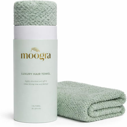 Luxury Microfiber Hair Towel Wrap for Women - Quick Dry, Super Absorbent Hair Turban, Soft & Lightweight Anti-Frizz Towel for Long, Thick & Curly Hair (Sage Green, 48" × 24")