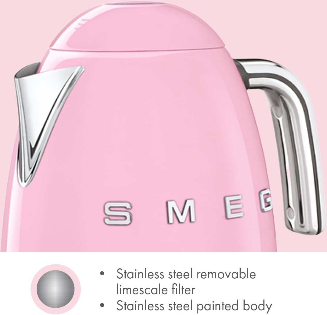 SMEG Variable Temperature Electric Kettle 1.7L (7 Cup), Stainless Steel Tea & Coffee Kettle, Fast Boil, Adjustable Temp 122°F–212°F, Keep Warm, Auto Shut-Off, 360° Base, Retro Style-Black