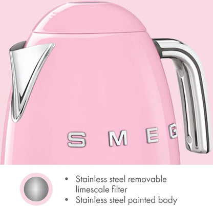 SMEG Variable Temperature Electric Kettle 1.7L (7 Cup), Stainless Steel Tea & Coffee Kettle, Fast Boil, Adjustable Temp 122°F–212°F, Keep Warm, Auto Shut-Off, 360° Base, Retro Style-Black