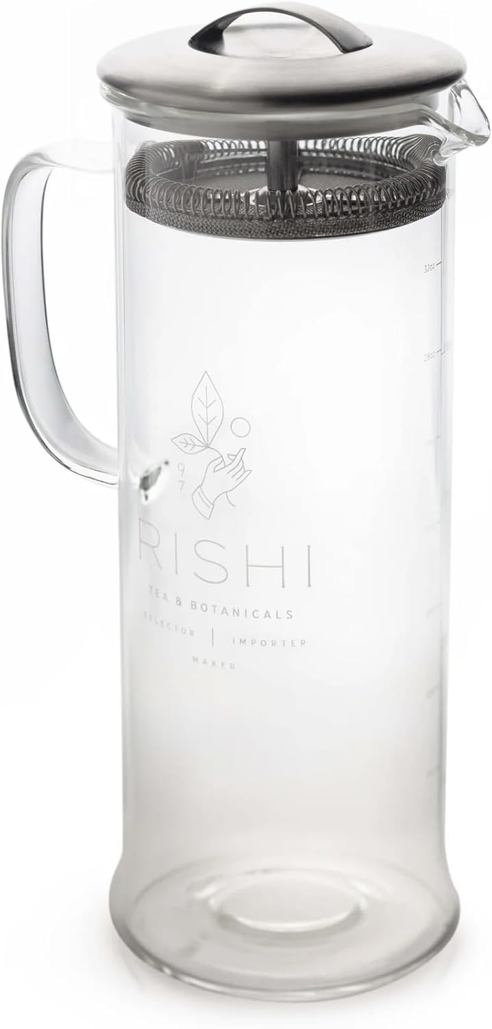Rishi Tea Simple Brew Teapot - For 12oz Loose Tea Preparation, Built-in Strainer, Everyday Teaware, Easy to Clean, Borosilicate Glass, Enjoy Hot or Iced Tea - 400ml