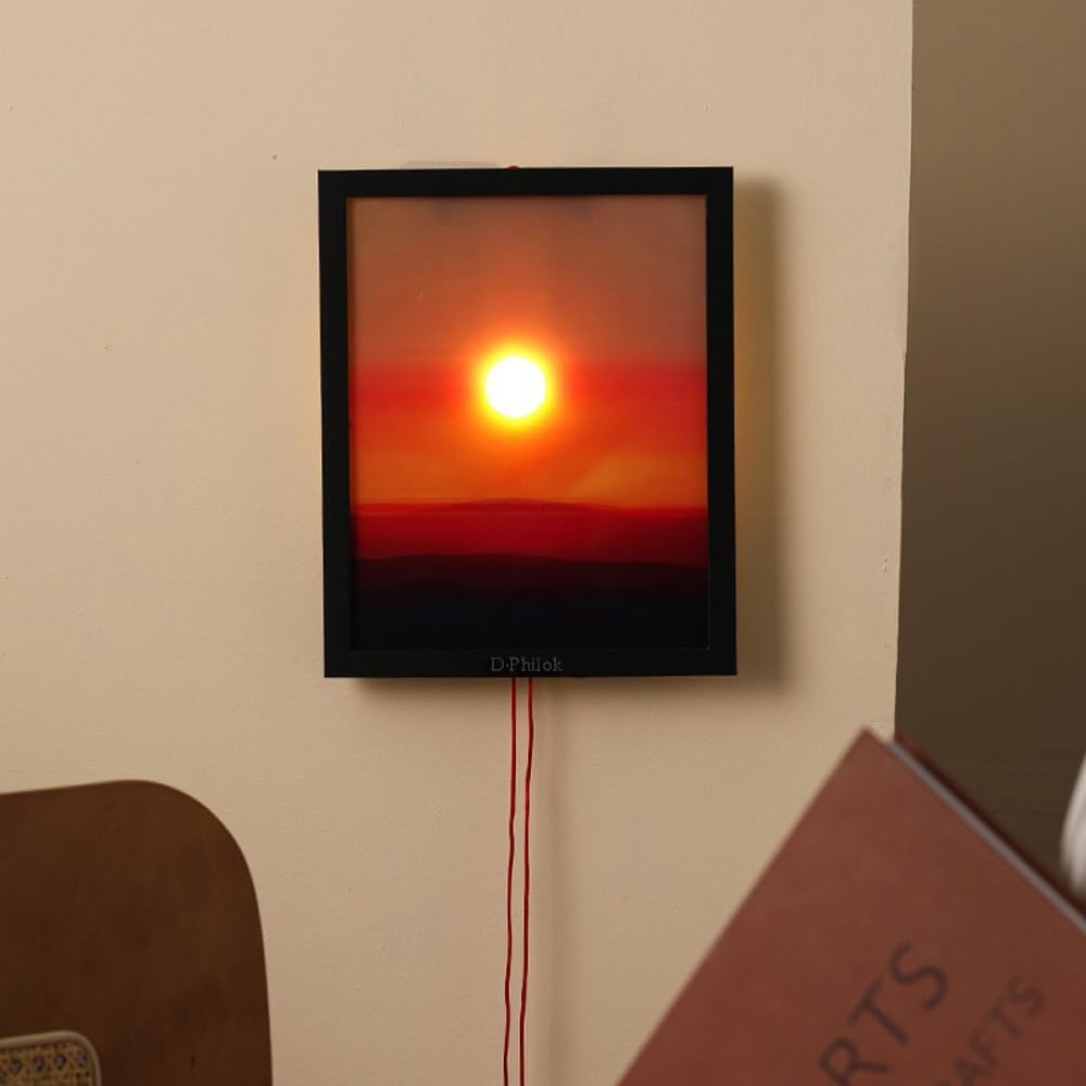 Creative Sunset Wall Lamp, Wall Decoration Art, Rechargeable Sunset Projection Lamp with Lift Control, Wall-Mounted Sunrise to Sunsets Atmosphere Light for Bedroom Living Room Party (8.6 x 10.6″)